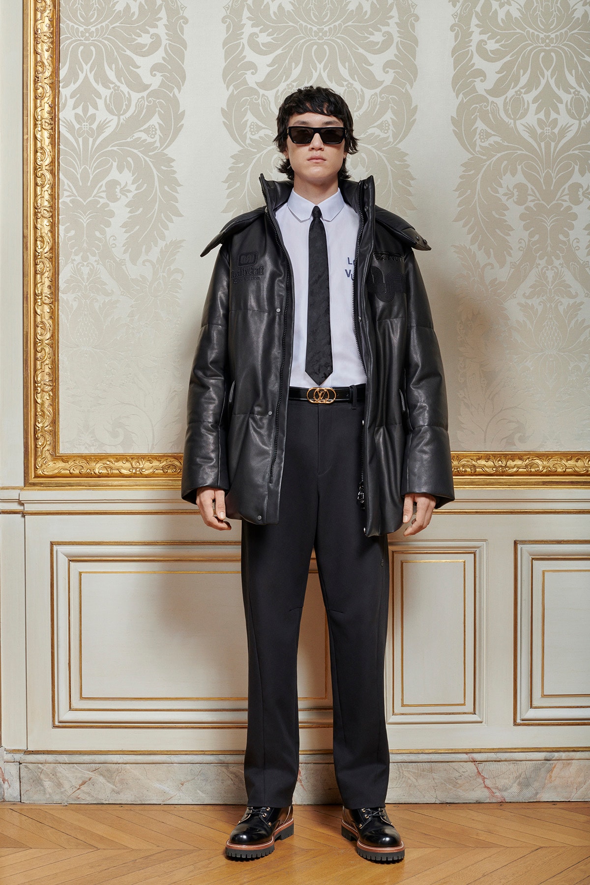 Virgil Abloh Louis Vuitton Pre-Fall 2020 Collection Lookbook Leather Coat Black