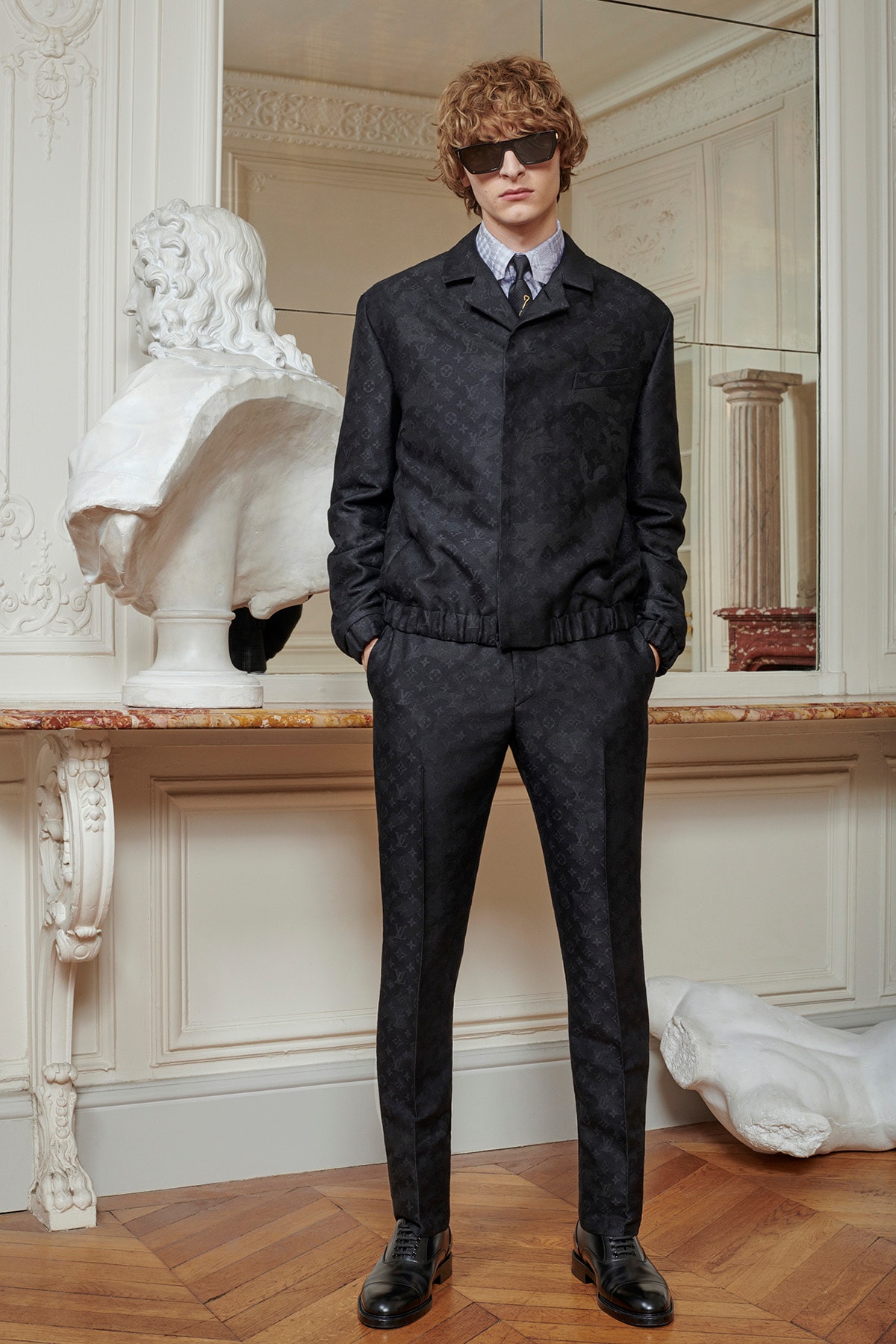 Virgil Abloh Louis Vuitton Pre-Fall 2020 Collection Lookbook LV Monogram Windbreaker Trousers Black