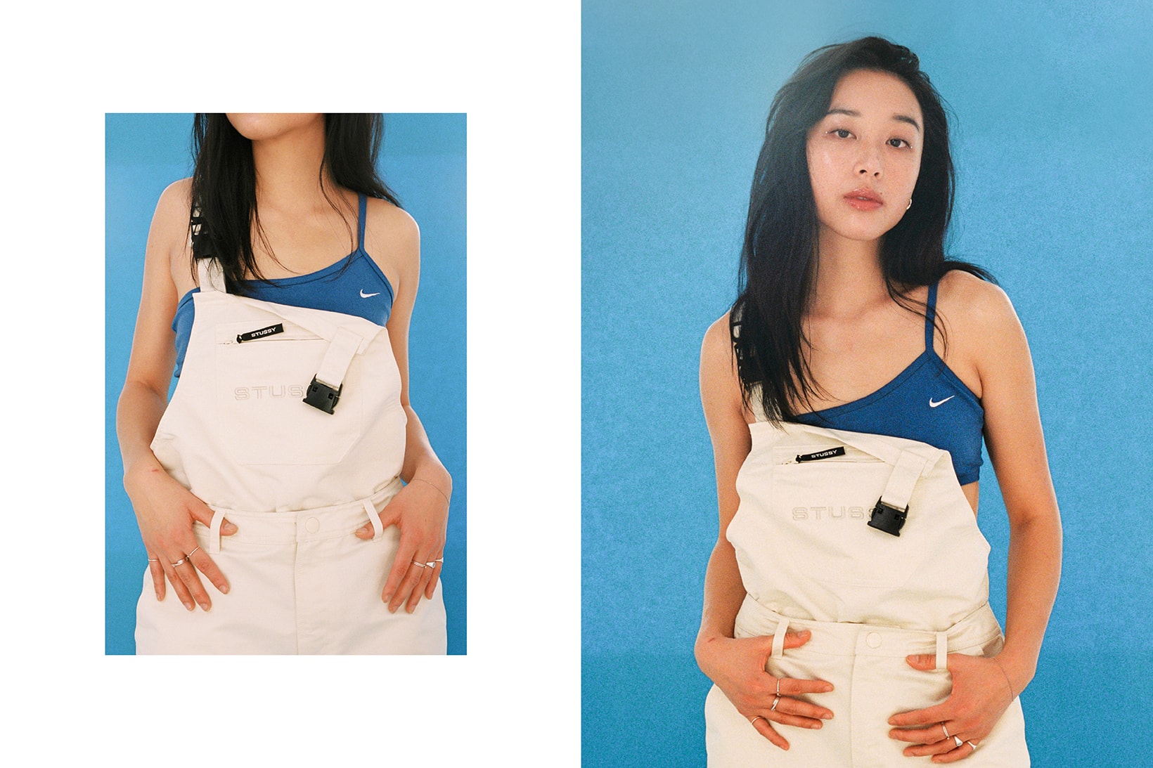 Fall Blues Editorial Jeremy Jude Lee Stussy Overalls Frankie Collective Nike Crop Top Kangol