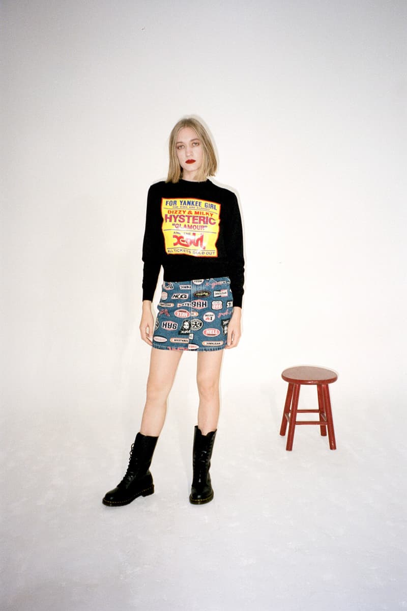 x girl hysteric glamour collaboration dover street market london coco gordon moore lookbook black sweater denim skirt boots