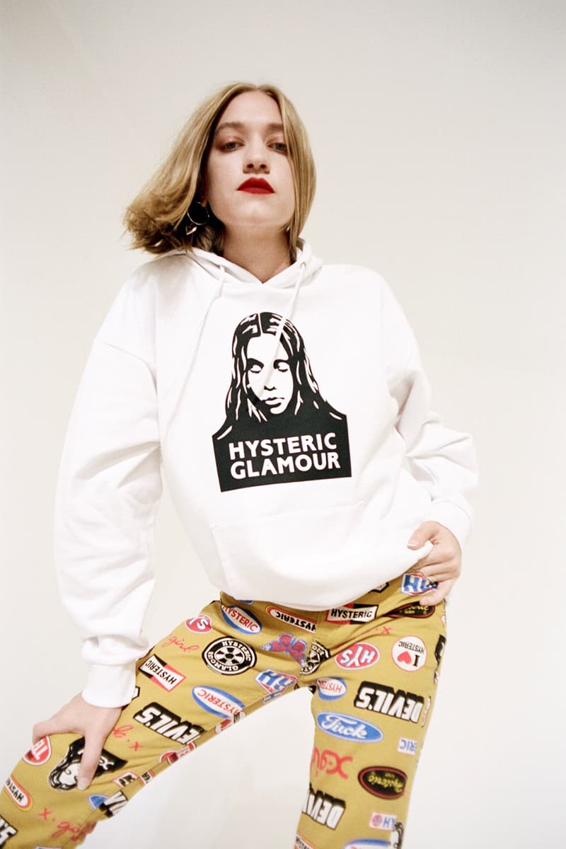 x girl hysteric glamour collaboration dover street market london coco gordon moore lookbook white hoodie yellow mustard pants