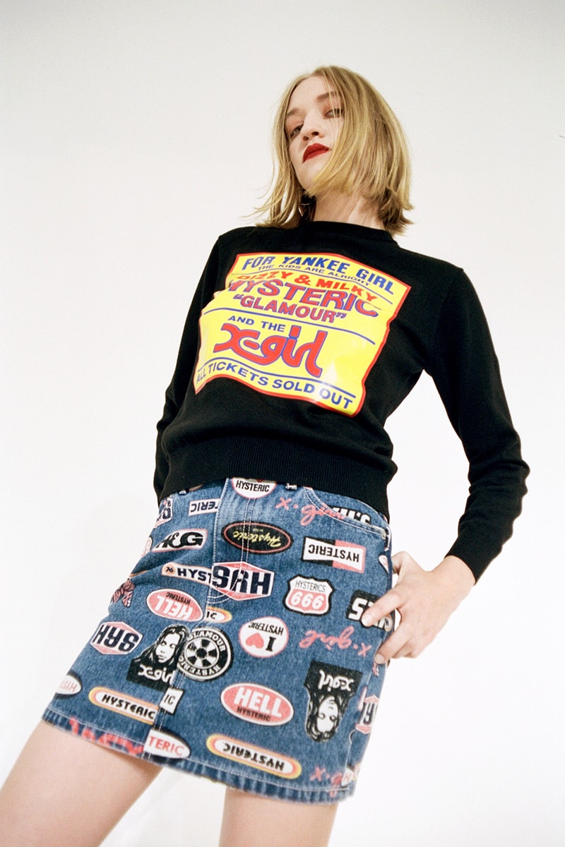 x girl hysteric glamour collaboration dover street market london coco gordon moore lookbook black sweater denim skirt