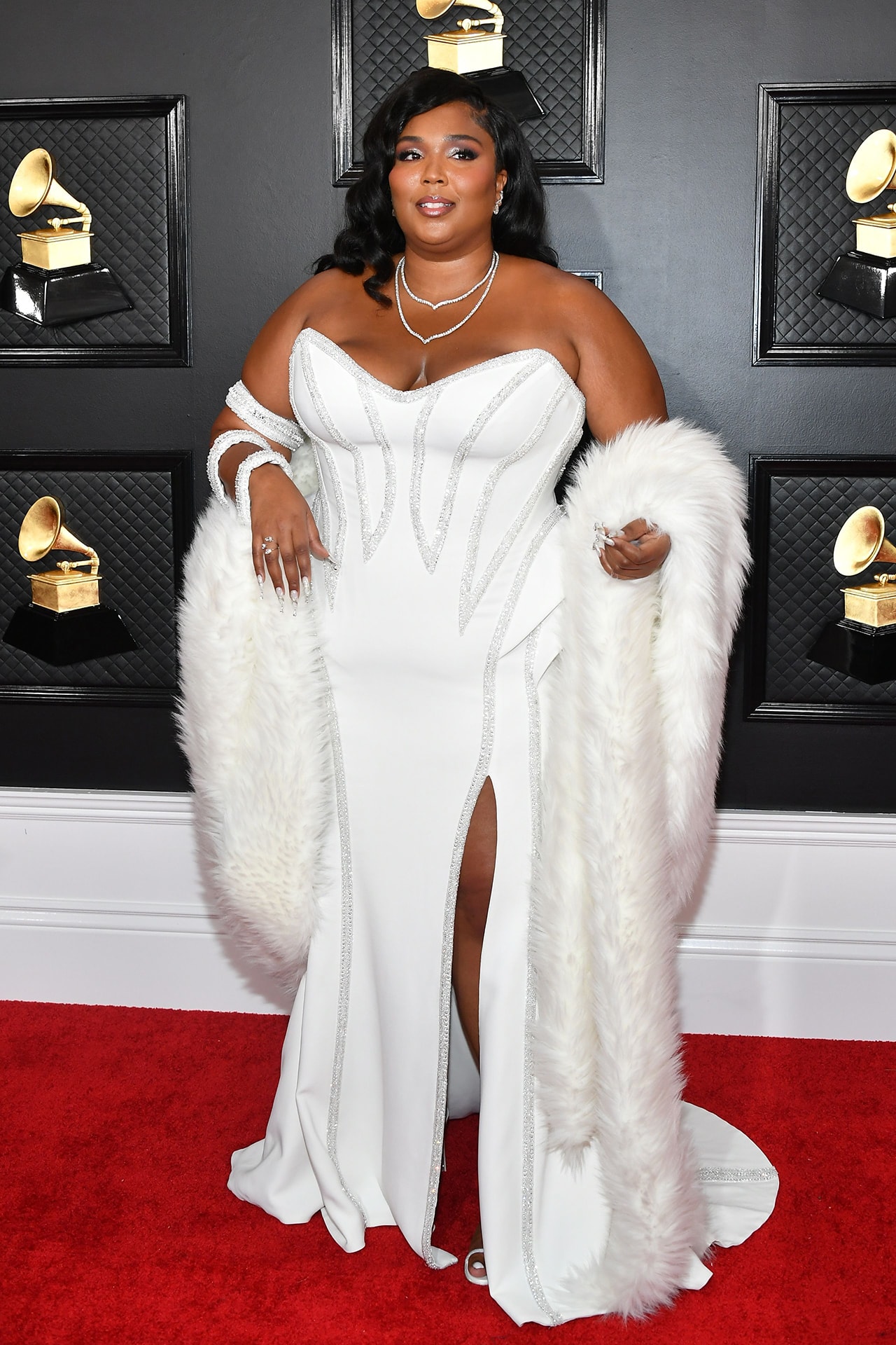 Lizzo 62nd Grammy Awards 2020 Red Carpet White Dress