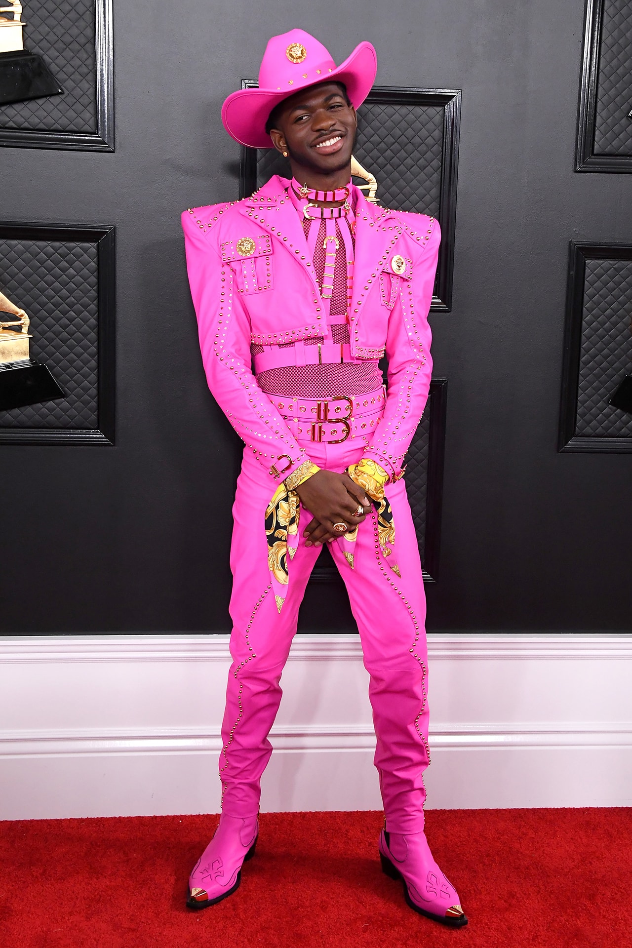 Lil Nas X Neon Pink Cowboy Hat 62nd Grammy Awards 2020 Red Carpet