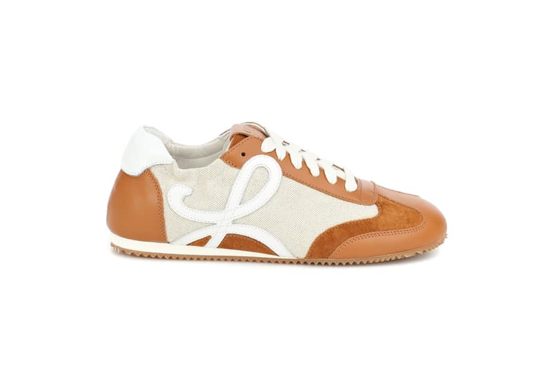 loewe logo nylon leather sneaker footwear fashion sand caramel brown white leather