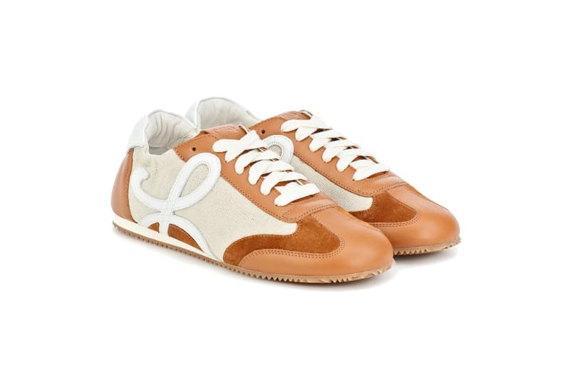 loewe logo nylon leather sneaker footwear fashion sand caramel brown white leather