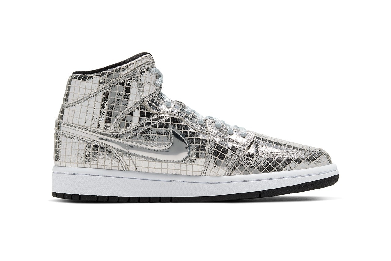 air jordan 1 mid disco ball release information date metallic silver sneaker footwear brand swoosh nike snkrs