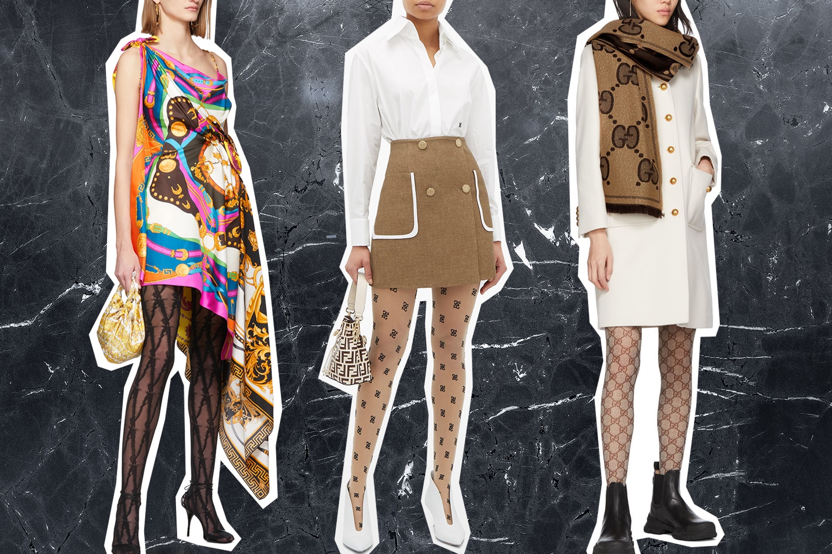 how to style tights fall winter gucci fendi versace designer logo luxury fashion
