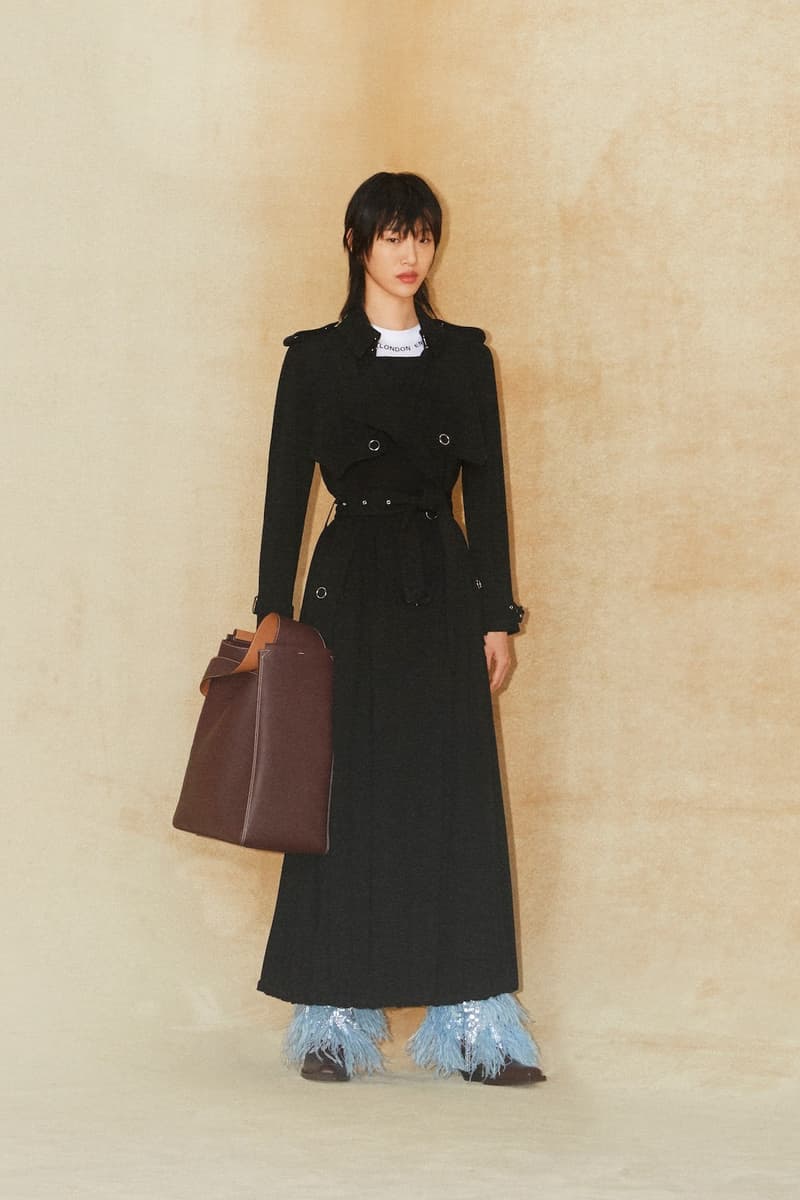 burberry pre fall 2020 collection riccardo tisci tb monogram outerwear skirts bags irina-shayk boots hats accessories 