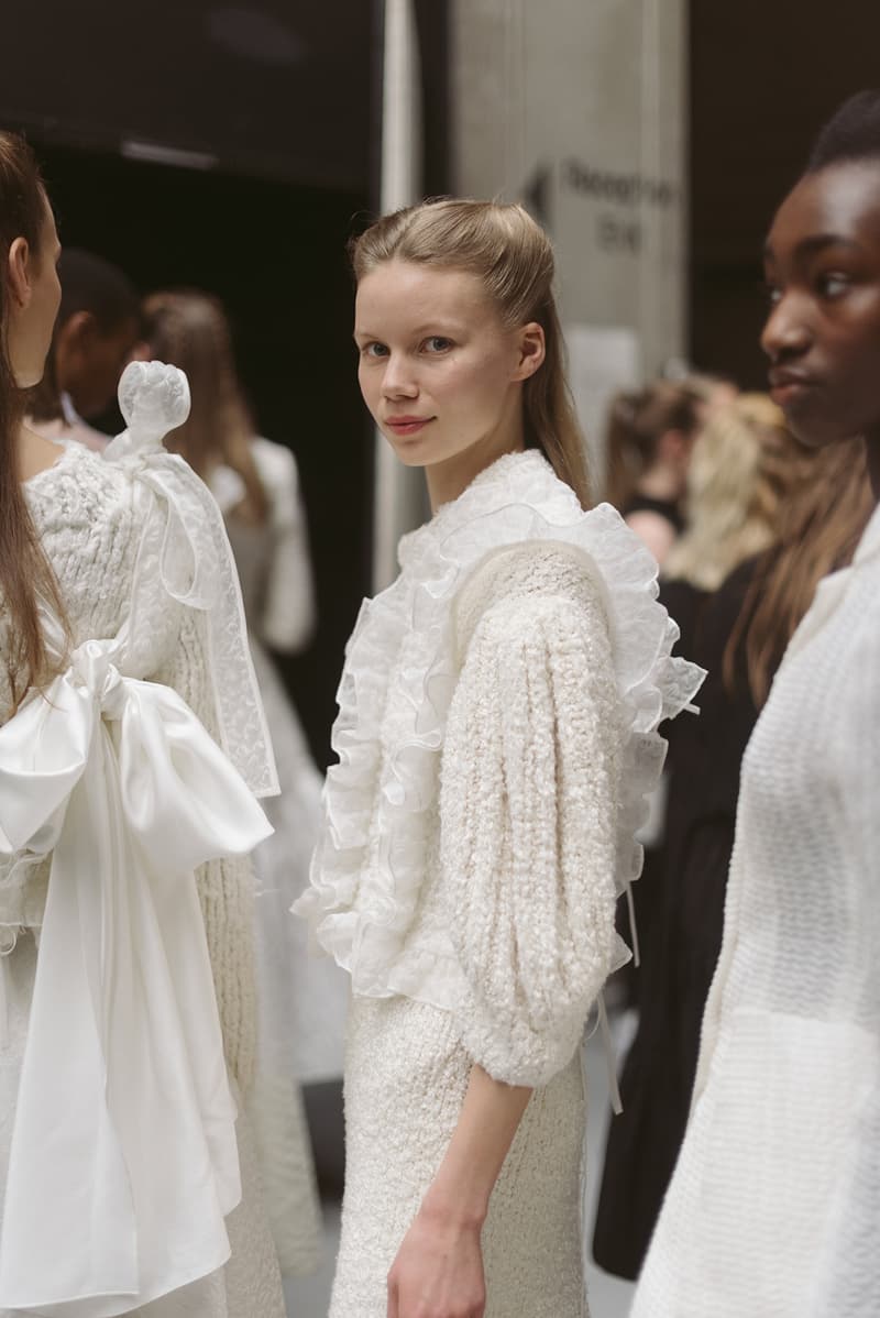 Cecilie Bahnsen FW20 Fall Winter 2020 Collection Runway Show Fitting Backstage Danish Designer Copenhagen Fashion Week White Dress Model