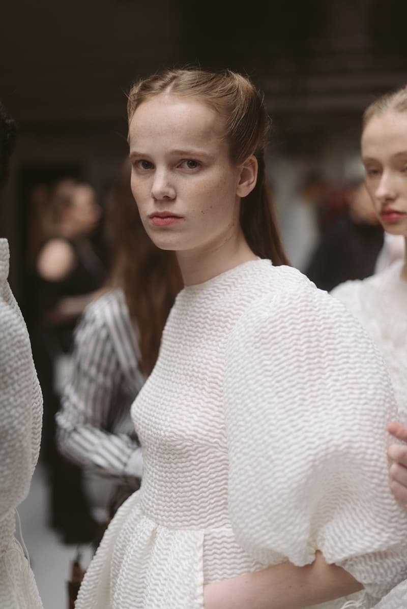 Cecilie Bahnsen FW20 Fall Winter 2020 Collection Runway Show Fitting Backstage Danish Designer Copenhagen Fashion Week White Dresses Models Caroline Brasch Nielsen