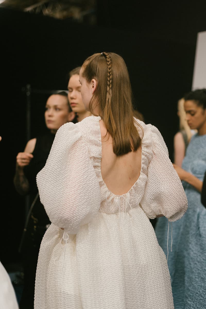 Cecilie Bahnsen FW20 Fall Winter 2020 Collection Runway Show Fitting Backstage Danish Designer Copenhagen Fashion Week White Dress Model