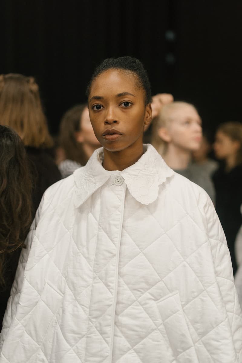 Cecilie Bahnsen FW20 Fall Winter 2020 Collection Runway Show Fitting Backstage Danish Designer Copenhagen Fashion Week White Cape