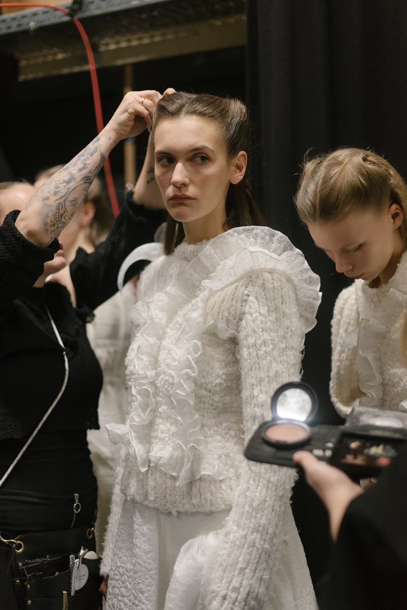 Cecilie Bahnsen FW20 Fall Winter 2020 Collection Runway Show Fitting Backstage Danish Designer Copenhagen Fashion Week White Dress Model