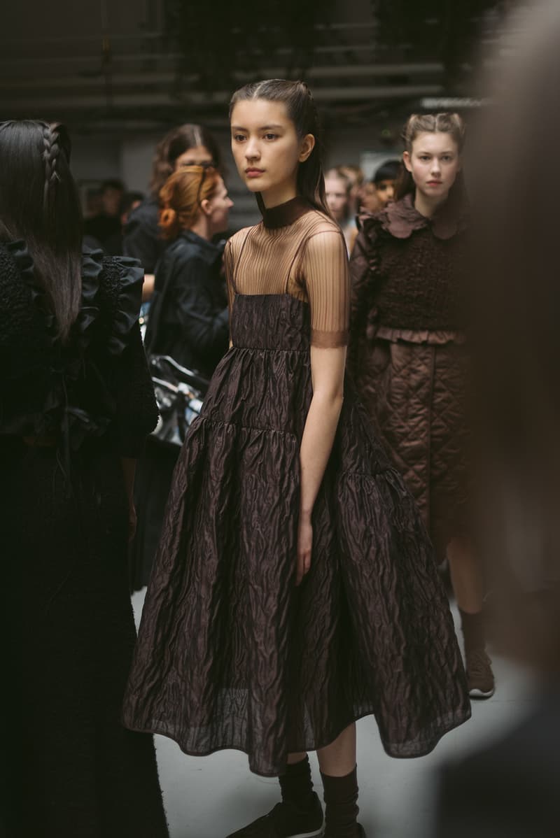 Cecilie Bahnsen FW20 Fall Winter 2020 Collection Runway Show Fitting Backstage Danish Designer Copenhagen Fashion Week Brown Dress Model