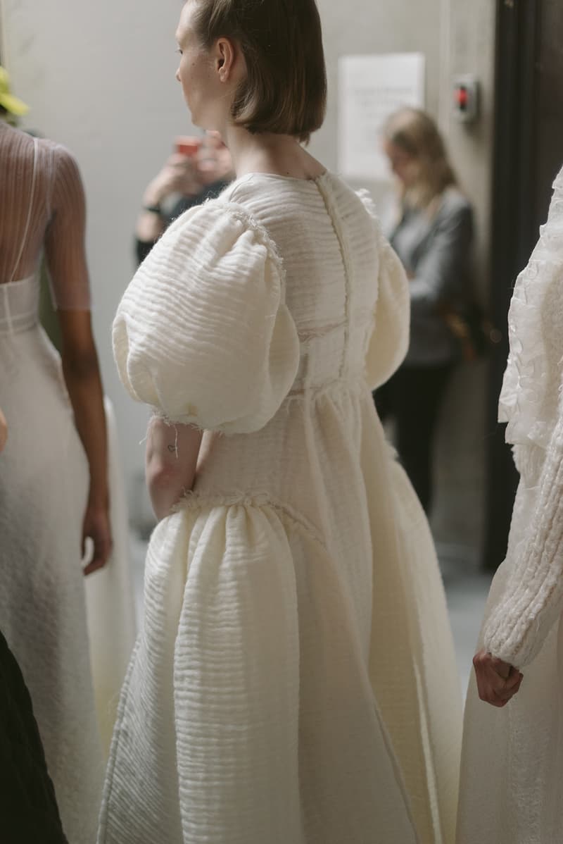 Cecilie Bahnsen FW20 Fall Winter 2020 Collection Runway Show Fitting Backstage Danish Designer Copenhagen Fashion Week White Dress Model