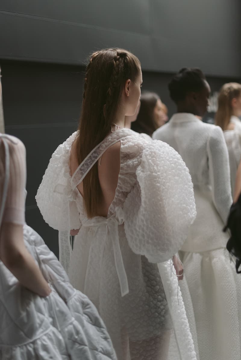 Cecilie Bahnsen FW20 Fall Winter 2020 Collection Runway Show Fitting Backstage Danish Designer Copenhagen Fashion Week White Dress Model