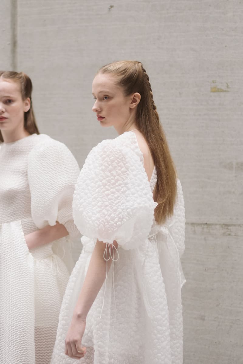 Cecilie Bahnsen FW20 Fall Winter 2020 Collection Runway Show Fitting Backstage Danish Designer Copenhagen Fashion Week White Dresses Models Caroline Brasch Nielsen