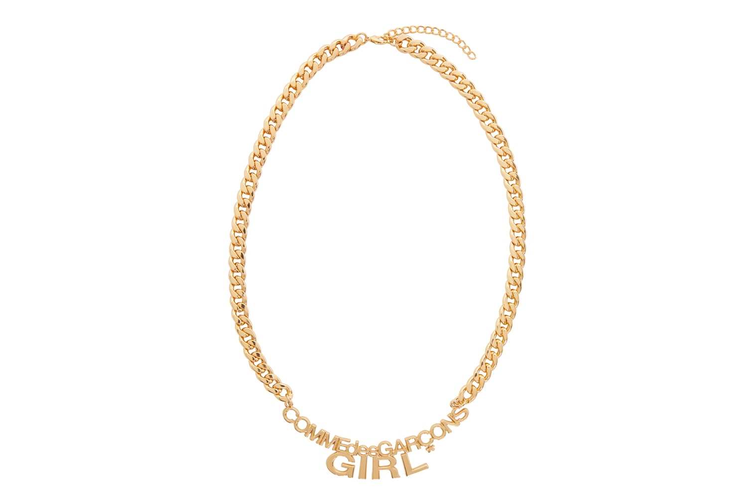 comme des garcons girl gold curb chain logo necklace ssense jewelry childish cdg