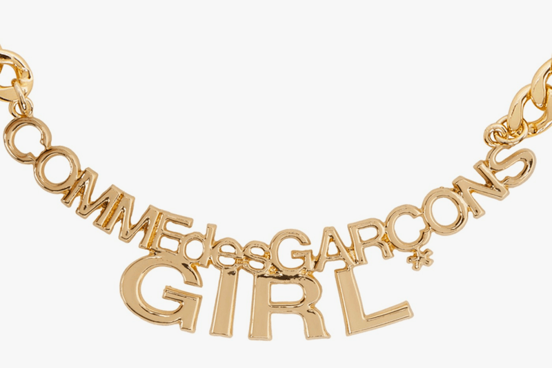 comme des garcons girl gold curb chain logo necklace ssense jewelry childish cdg
