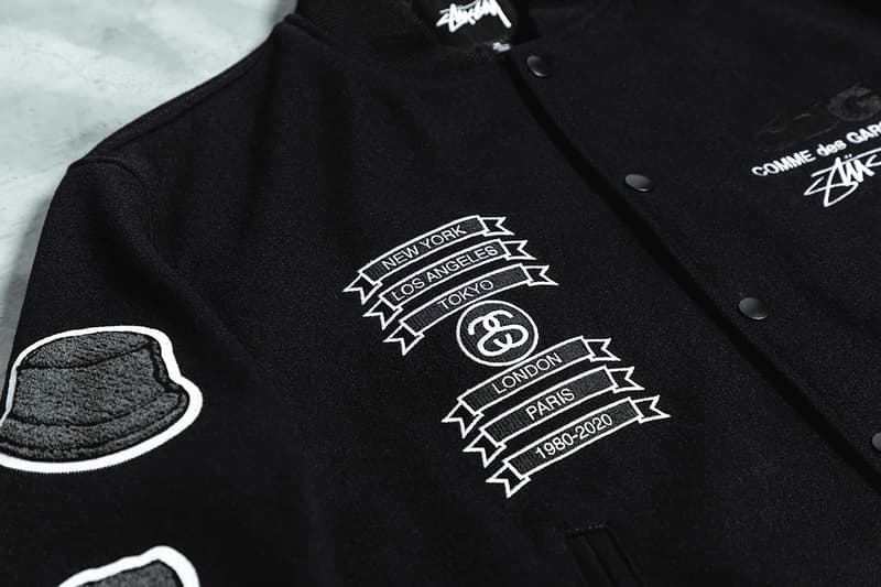 comme des garcons stussy collaboration varsity jacket black outerwear
