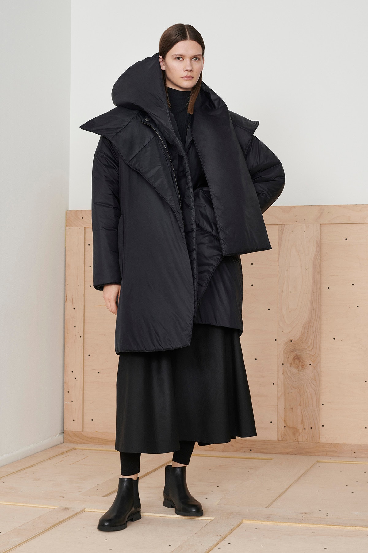 Eileen Fisher x Nordstrom Olivia Kim Sustainable Collection Nylon Coat Circle Skirt Black