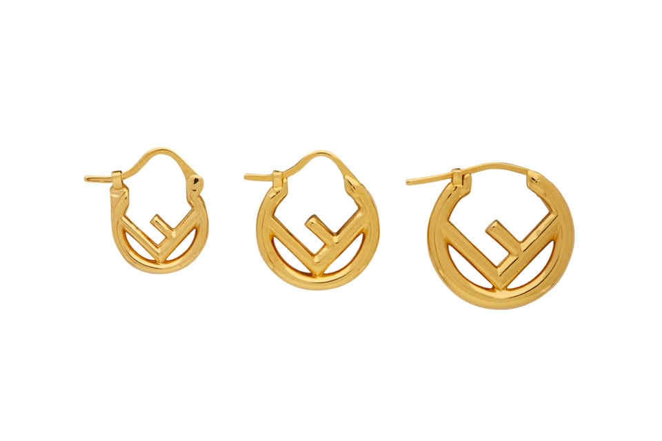 Fendi Gold Tone And Black F Is Large Hoop Earrings in Metallic