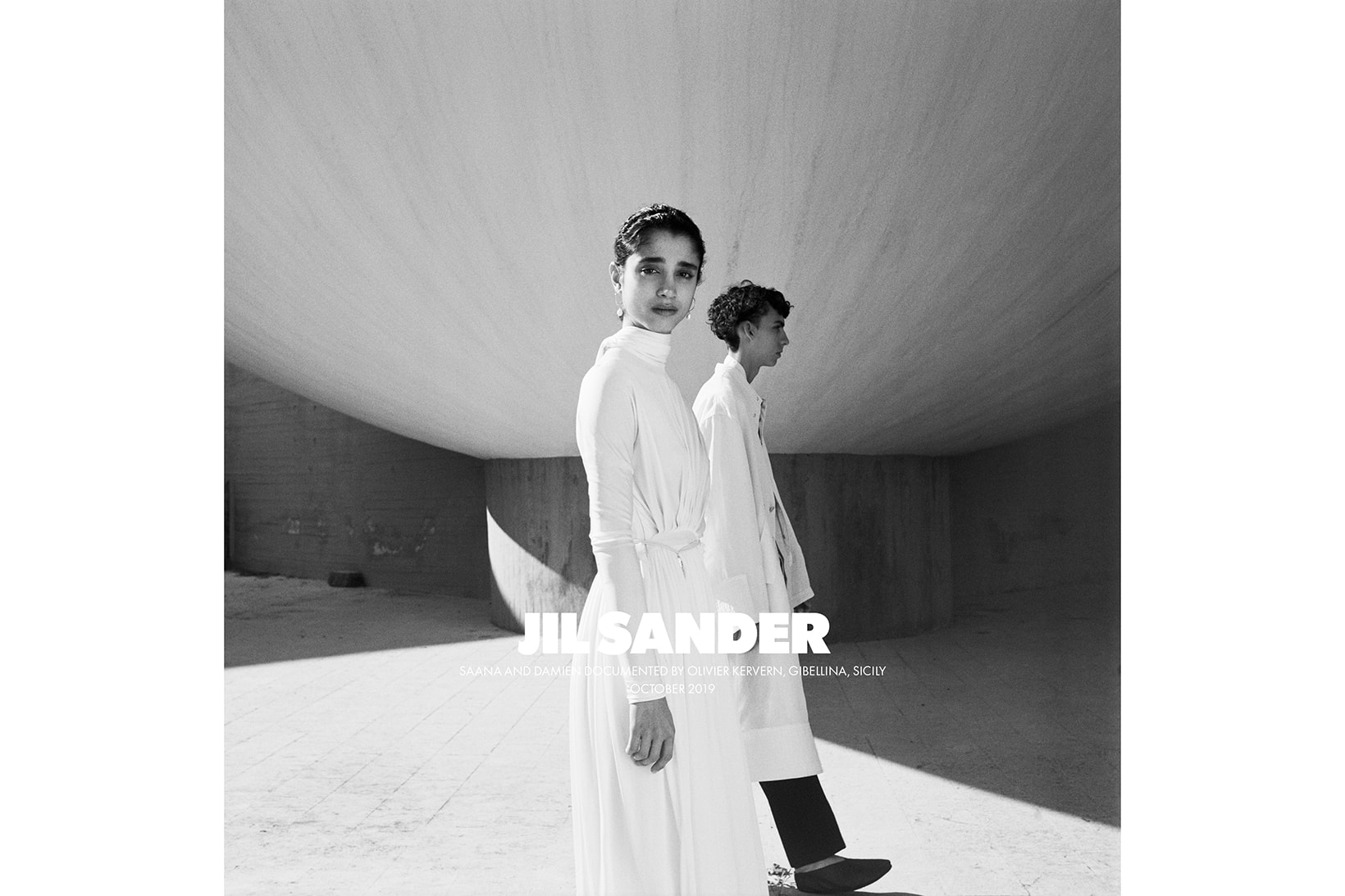 Jil Sander Spring/Summer 2020 Collection Campaign Draped Dress White Men's Coat White