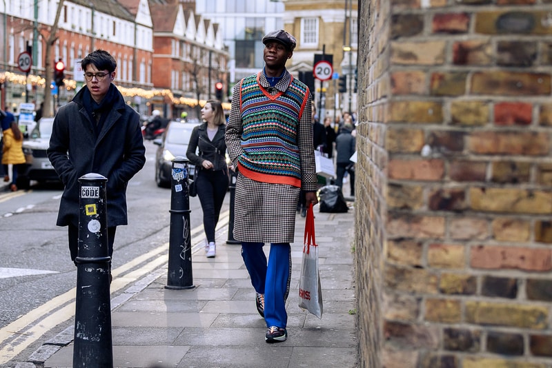 London Fashion Week Men's Fall/Winter 2020 Street Style Knit Vest Pattern