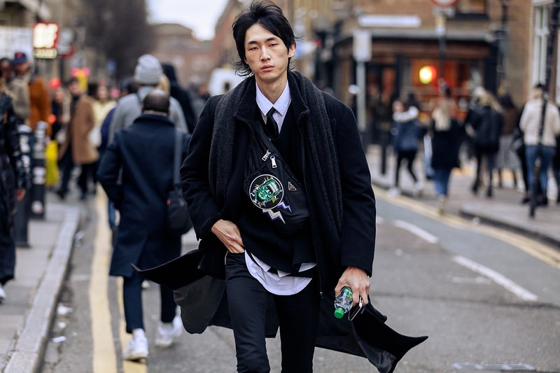 London Fashion Week Men's Fall/Winter 2020 Street Style Prada Frankeinstein Bag