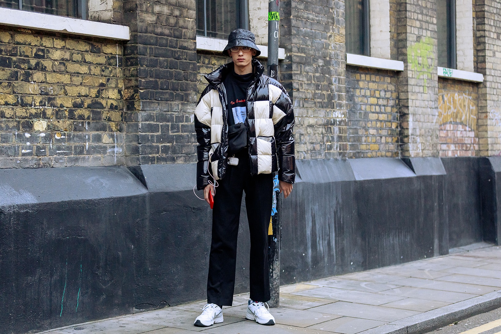 London Fashion Week Men's Fall/Winter 2020 Street Style Puffer Patent