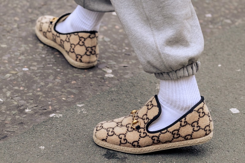 London Fashion Week Men's Fall/Winter 2020 Street Style Gucci Monogram Horsebit Loafers
