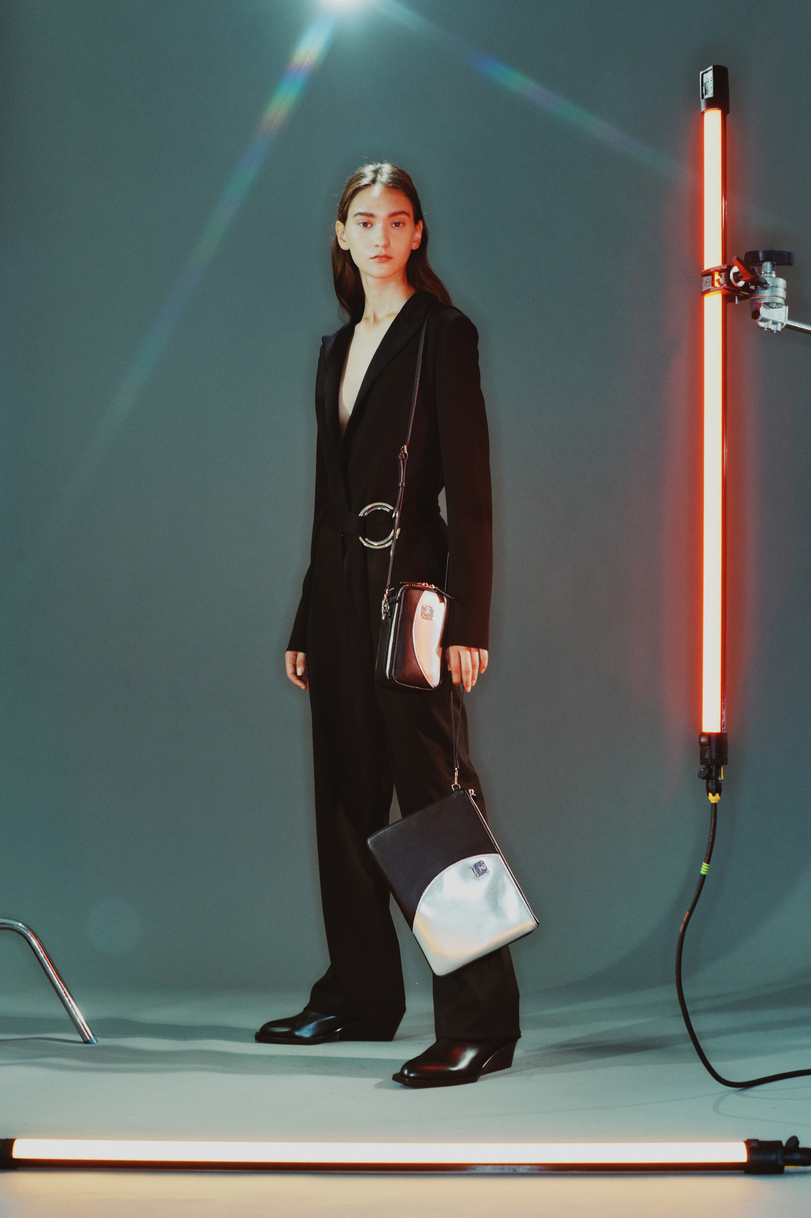 MCM Spring/Summer 2020 Collection Lookbook Jumpsuit Black Bag Silver