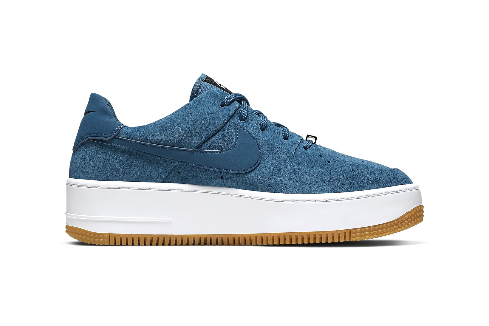 Nike Air Force 1 Sage Low Blue Force Black White Platform Women's Sneakers Trainers Suede elevated midsole gum sole