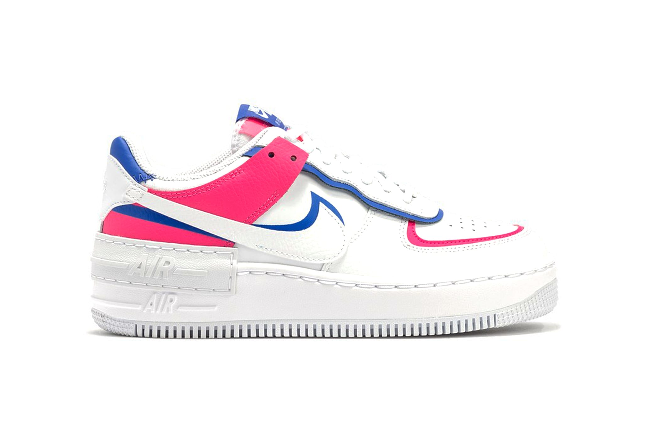 white pink and blue air force ones