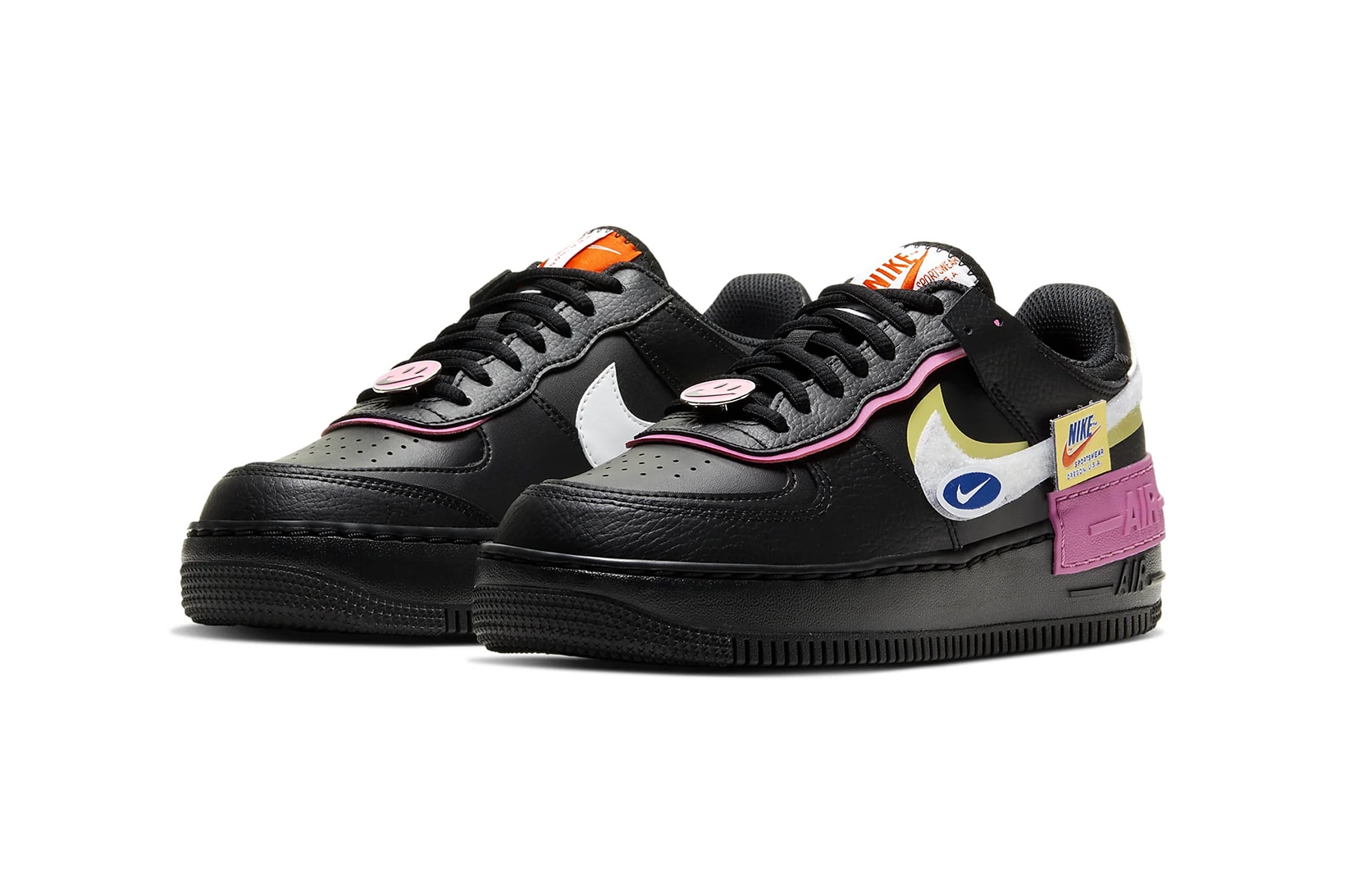 nike air force 1 shadow womens sneakers black pink fuchsia white yellow removable patches shoes footwear sneakerhead