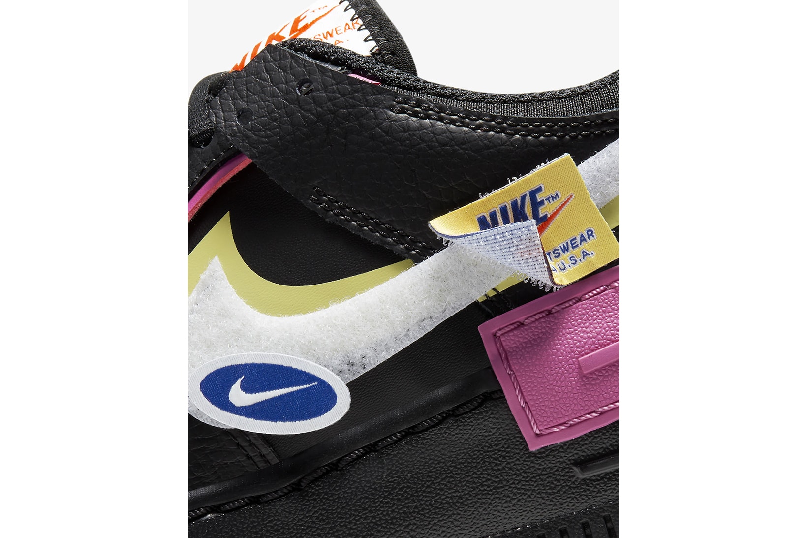 nike air force 1 shadow womens sneakers black pink fuchsia white yellow removable patches shoes footwear sneakerhead