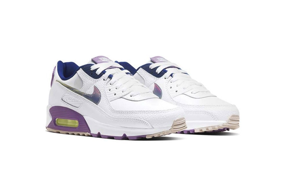 nike air max 90 se easter white multi color purple nebula sneaker footwear drop release anniversary leather navy green yellow volt velcro