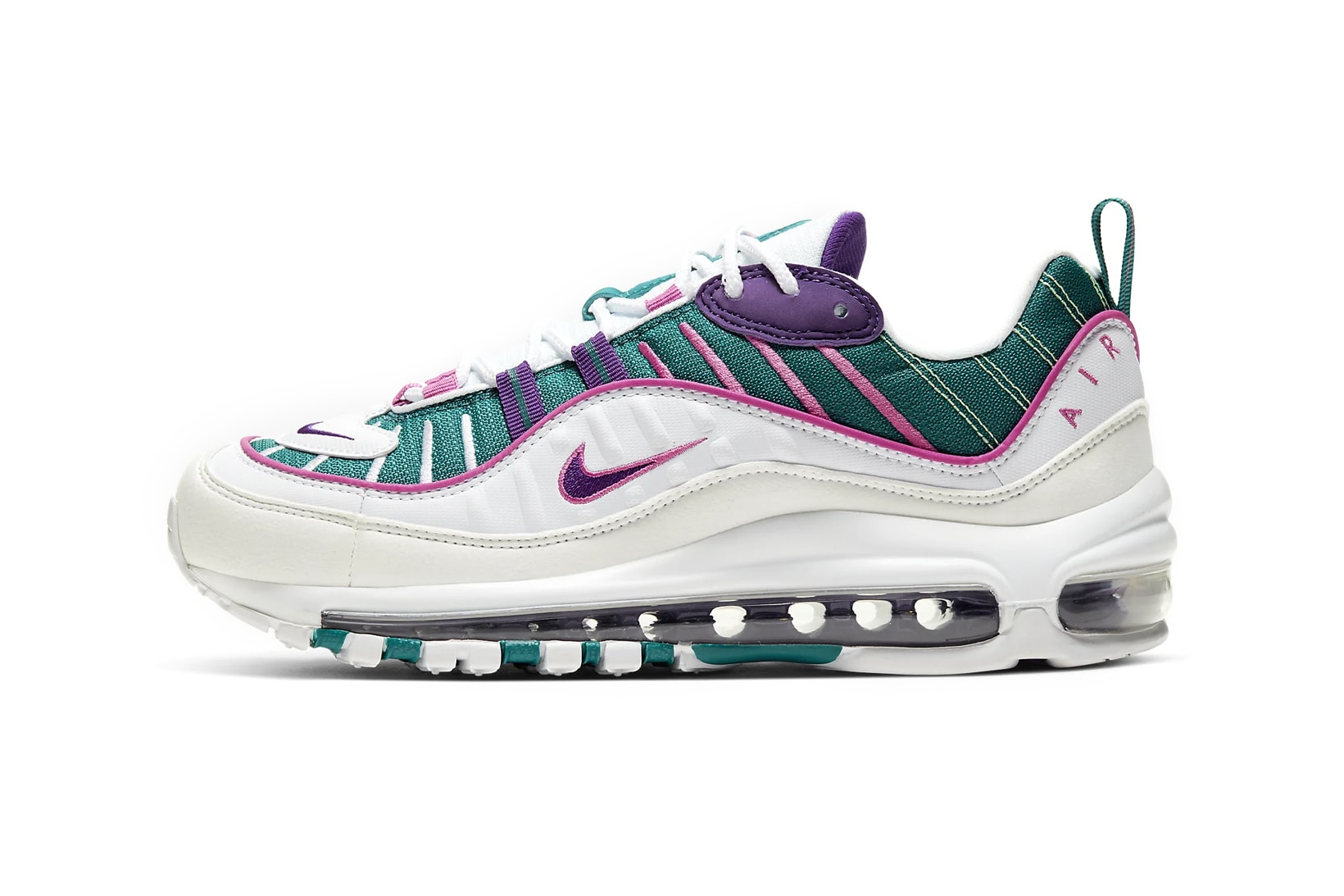 nike air max 98 bright spruce voltage purple green pink womens sneakers 