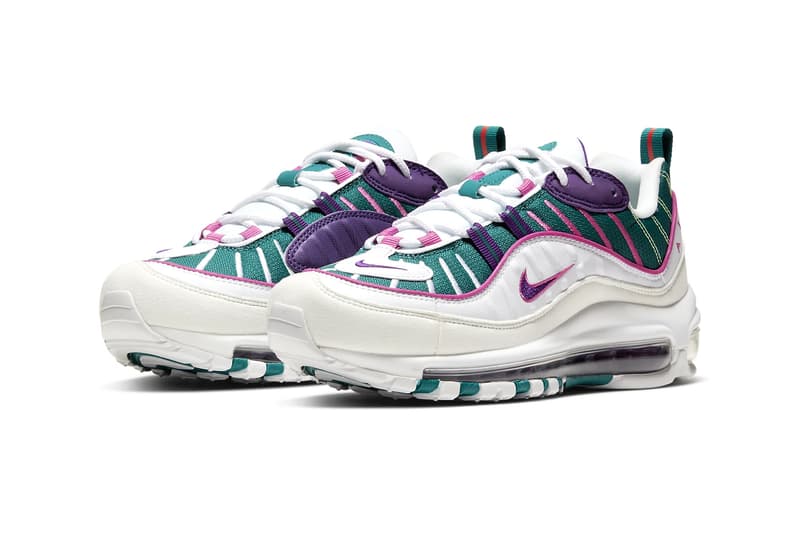 nike air max 98 bright spruce voltage purple green pink womens sneakers 