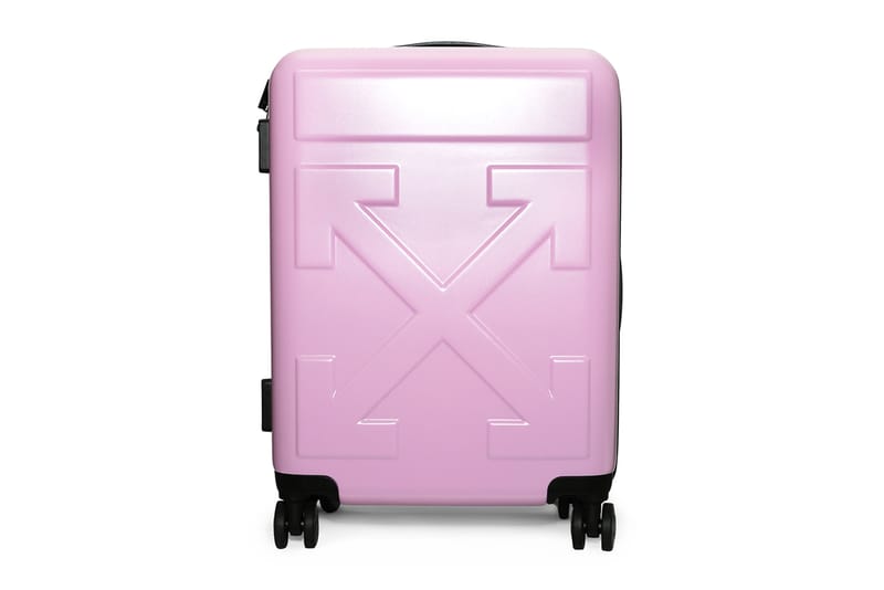 pink and white suitcase