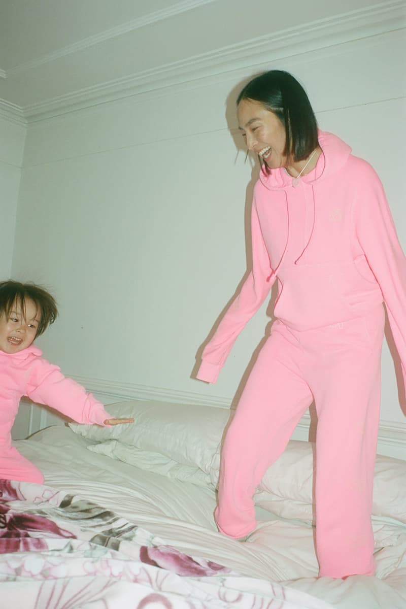 sandy liang two bridges collaboration limited edition hoodies sweatpants sets neon green pink greta lee