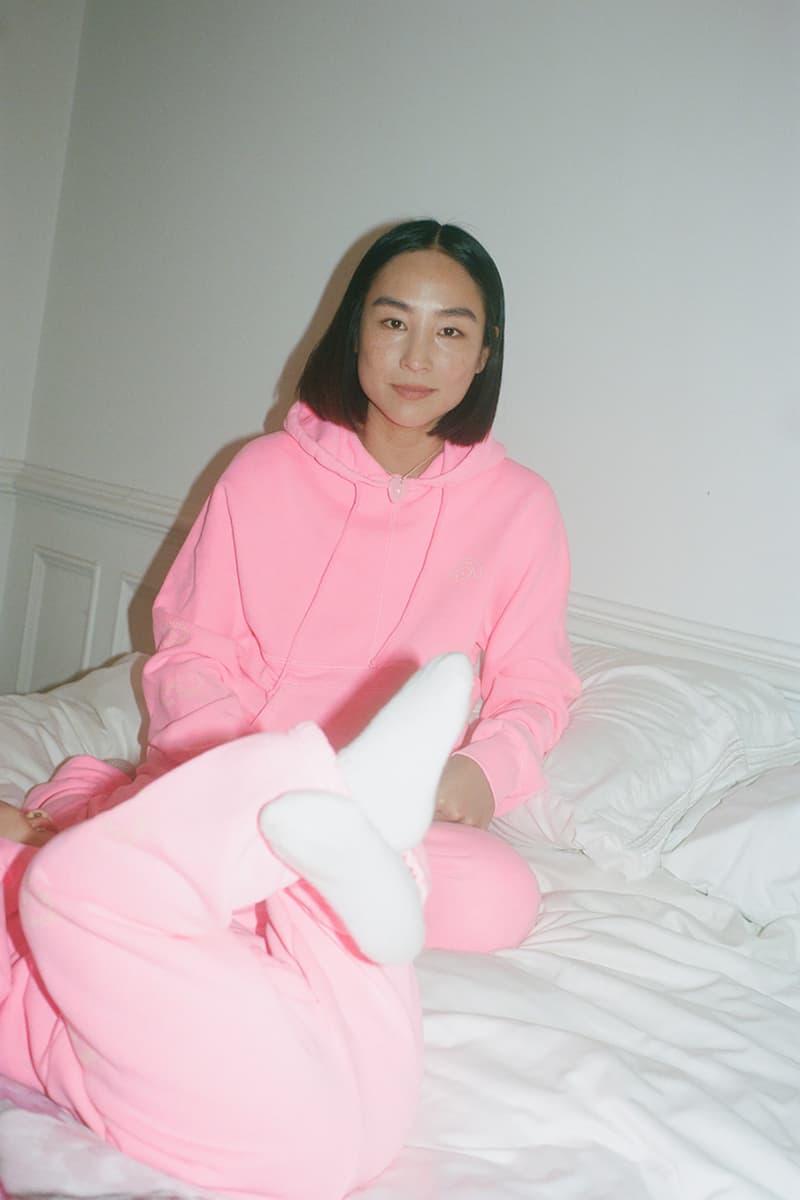 sandy liang two bridges collaboration limited edition hoodies sweatpants sets neon green pink greta lee