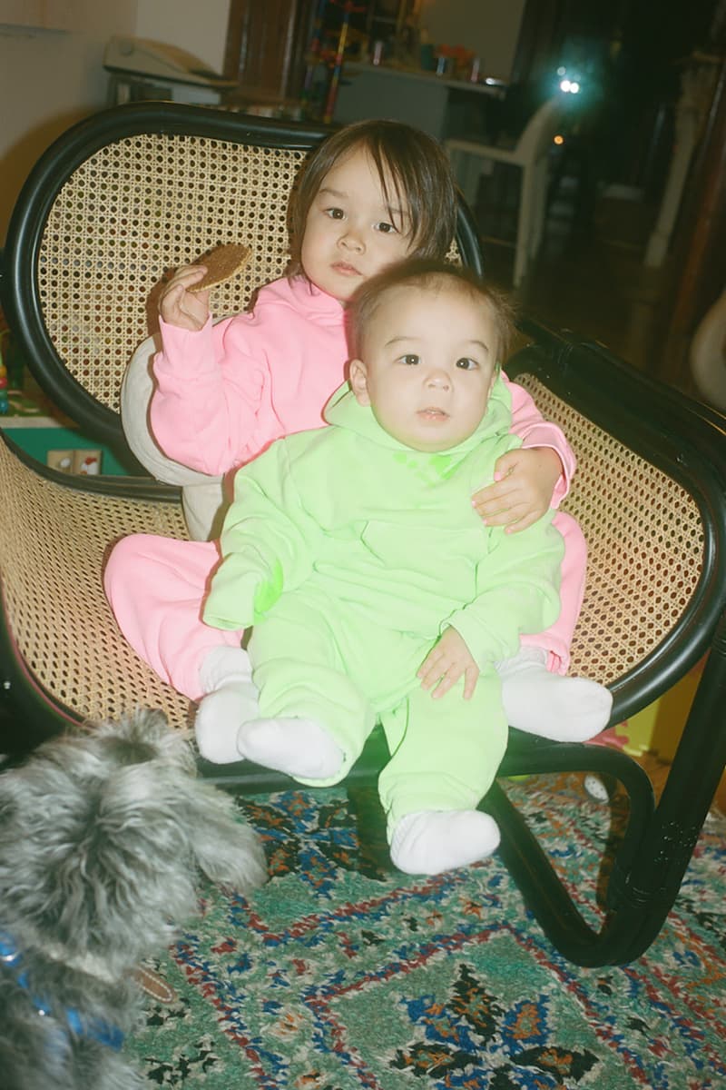 sandy liang two bridges collaboration limited edition hoodies sweatpants sets neon green pink greta lee