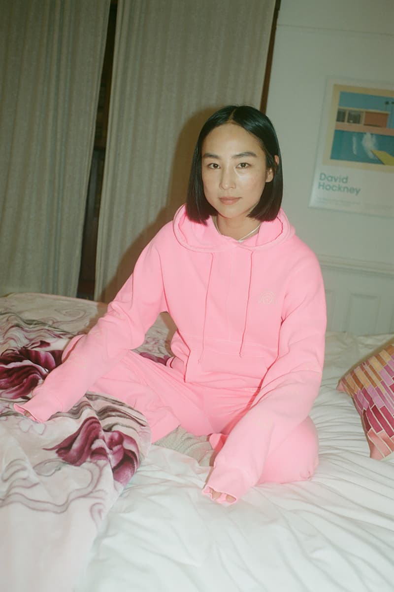 sandy liang two bridges collaboration limited edition hoodies sweatpants sets neon green pink greta lee