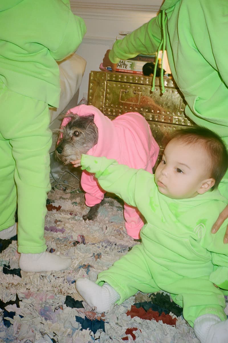 sandy liang two bridges collaboration limited edition hoodies sweatpants sets neon green pink greta lee