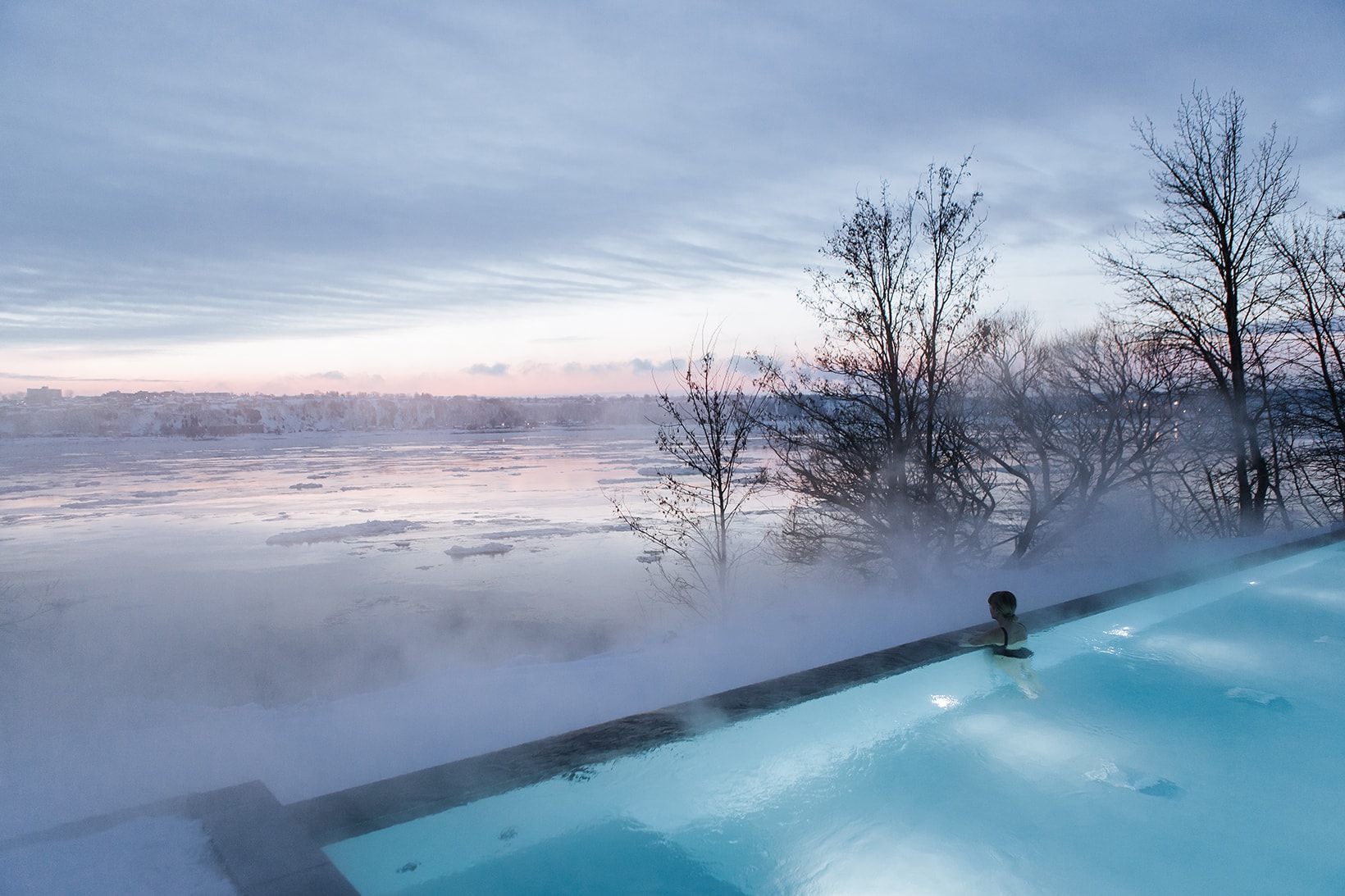 strom nordic spa quebec canada wellness hydrotherapy winter swimming pool