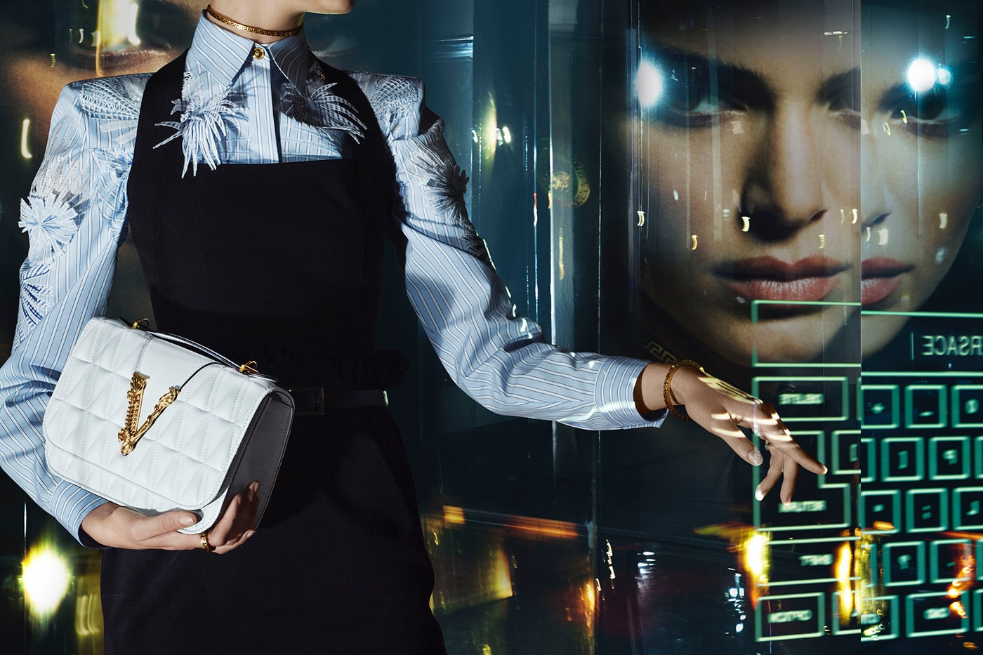 versace spring summer collection campaign jennifer lopez kendall jenner futurisic jungle dress