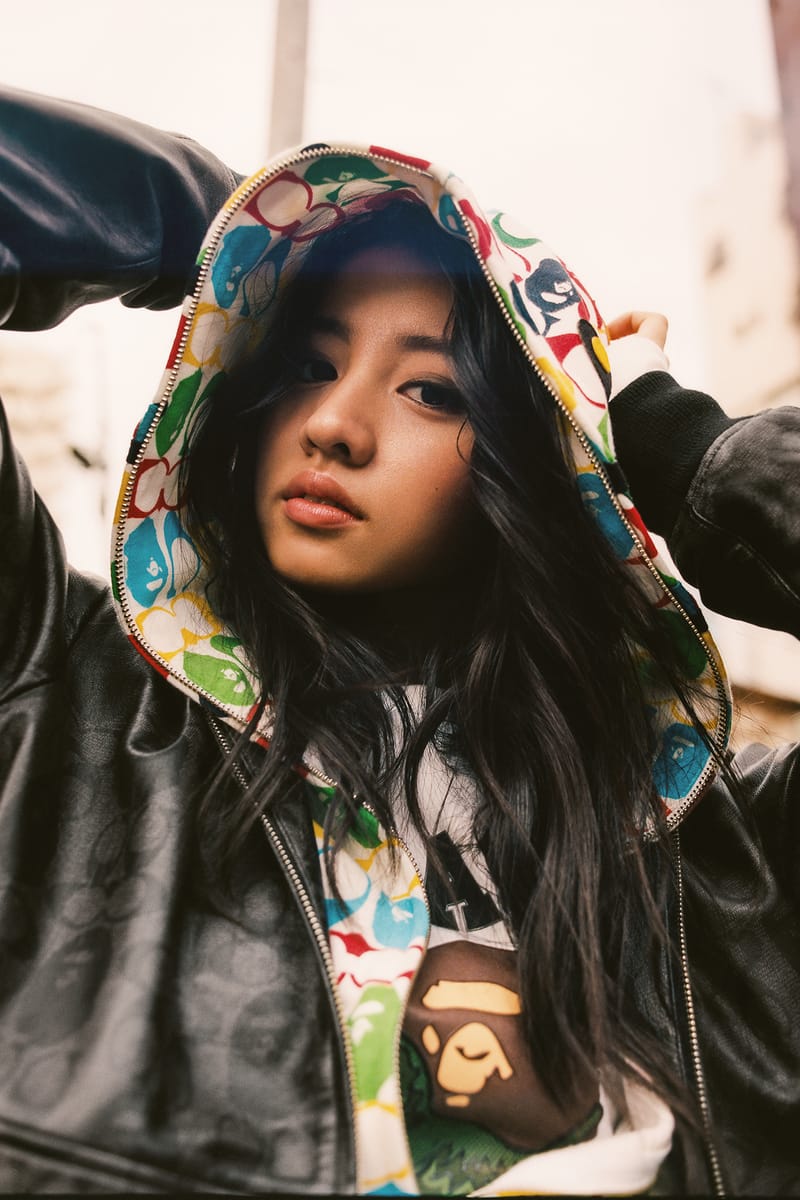 girl in bape hoodie