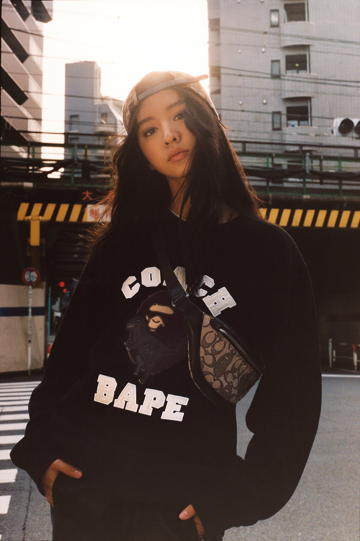 BAPE x Coach Collection Lookbook Pullover Sweater Black Fanny Pack Monogram